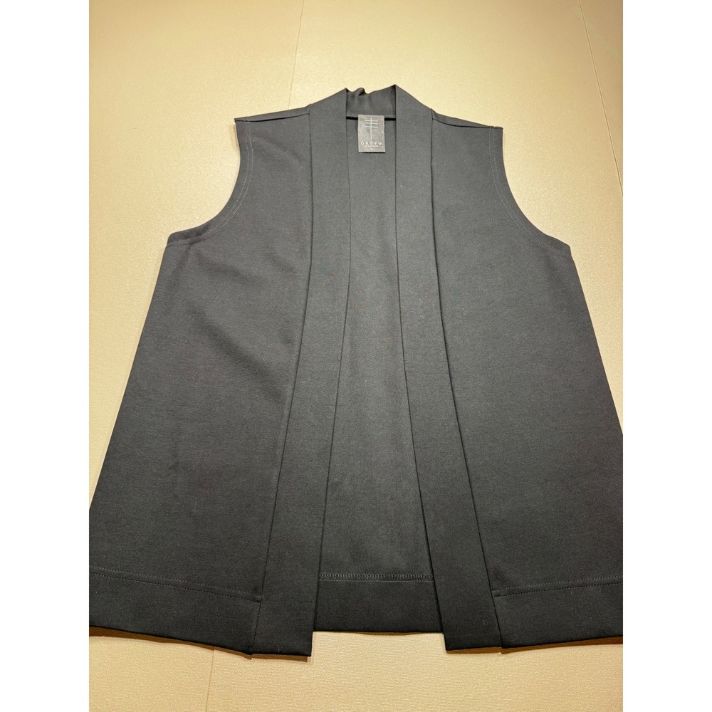 Orttu Mens Black Open Front Draped Vest Sleeveless Cardigan Medium